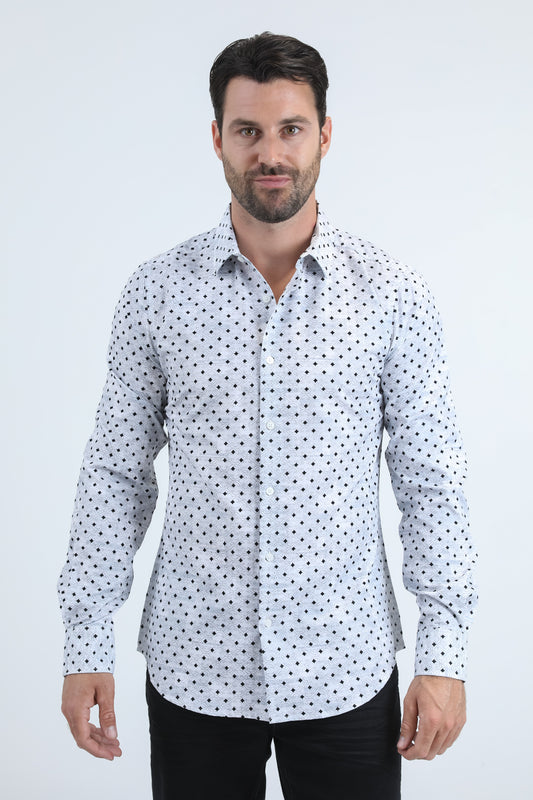 Men's Flocked Modern Fit Spandex White Shirt