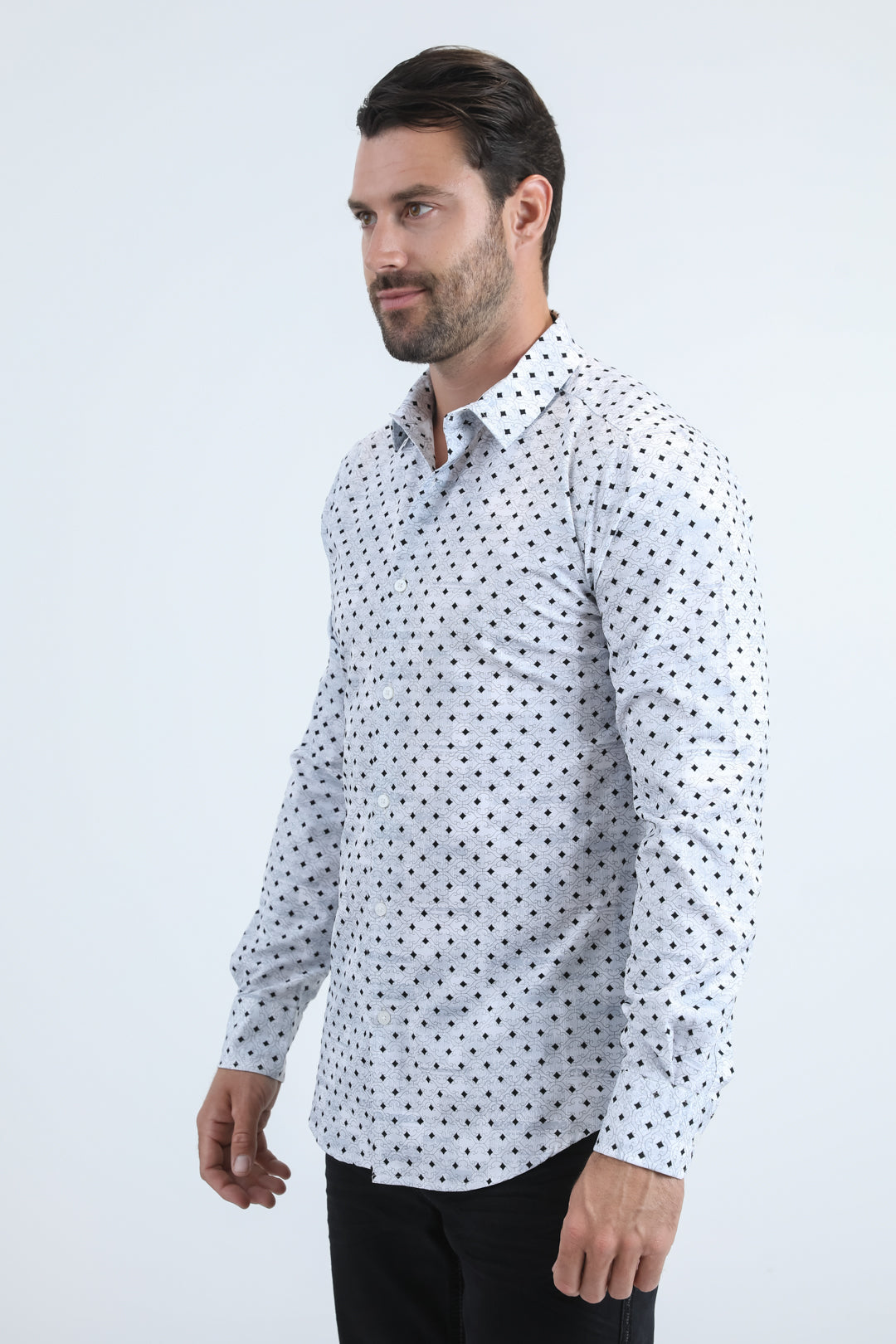 Men's Flocked Modern Fit Spandex White Shirt
