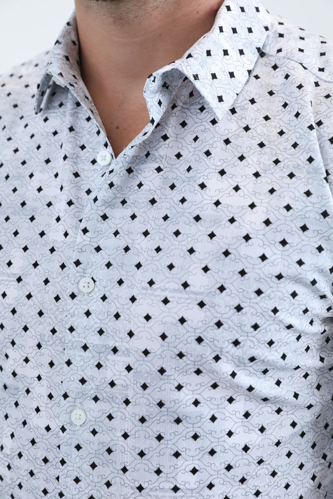 Men's Flocked Modern Fit Spandex White Shirt