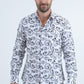 Men's Flocked Modern Fit Spandex White Shirt