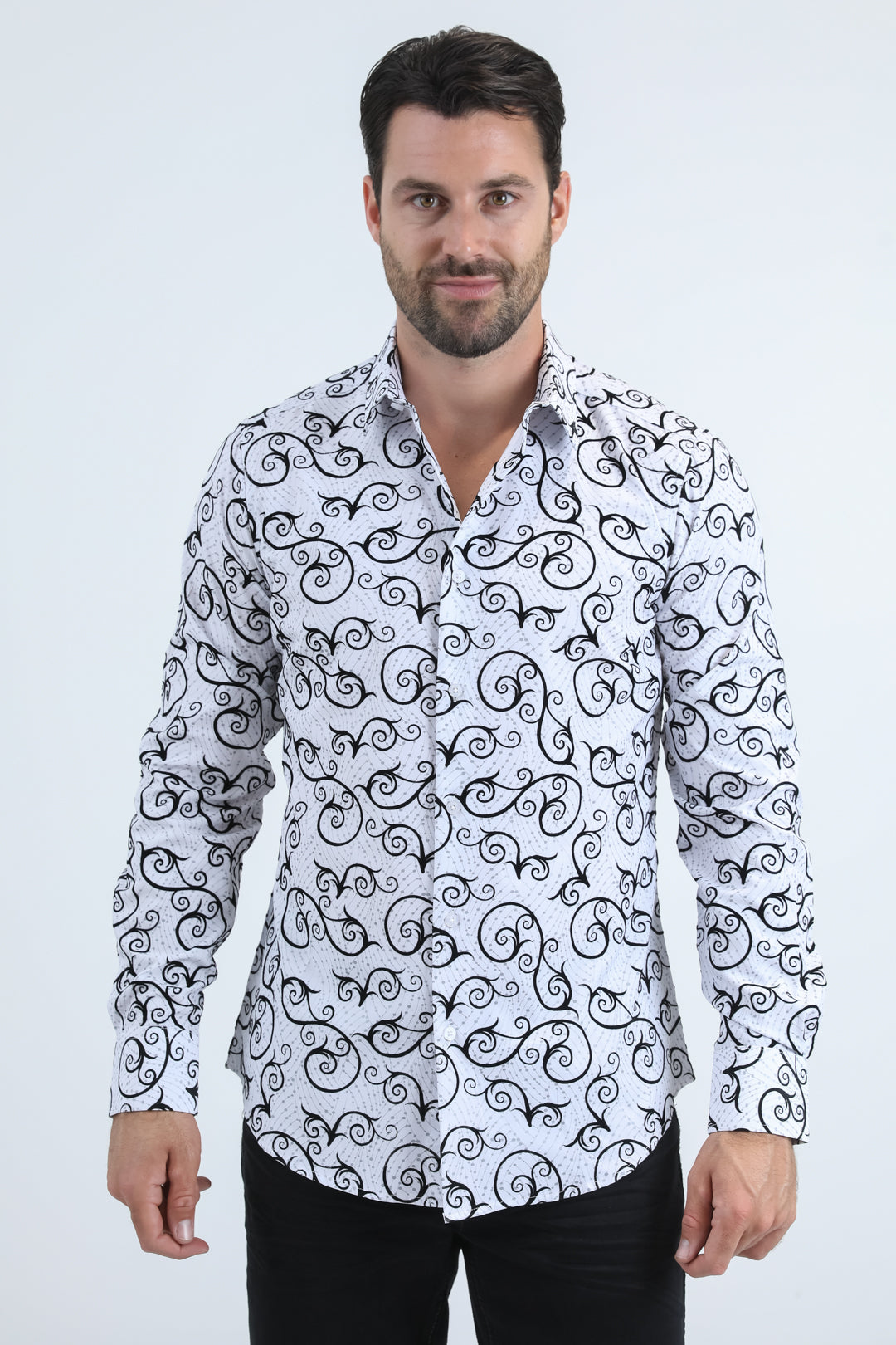 Men's Flocked Modern Fit Spandex White Shirt