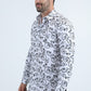 Men's Flocked Modern Fit Spandex White Shirt
