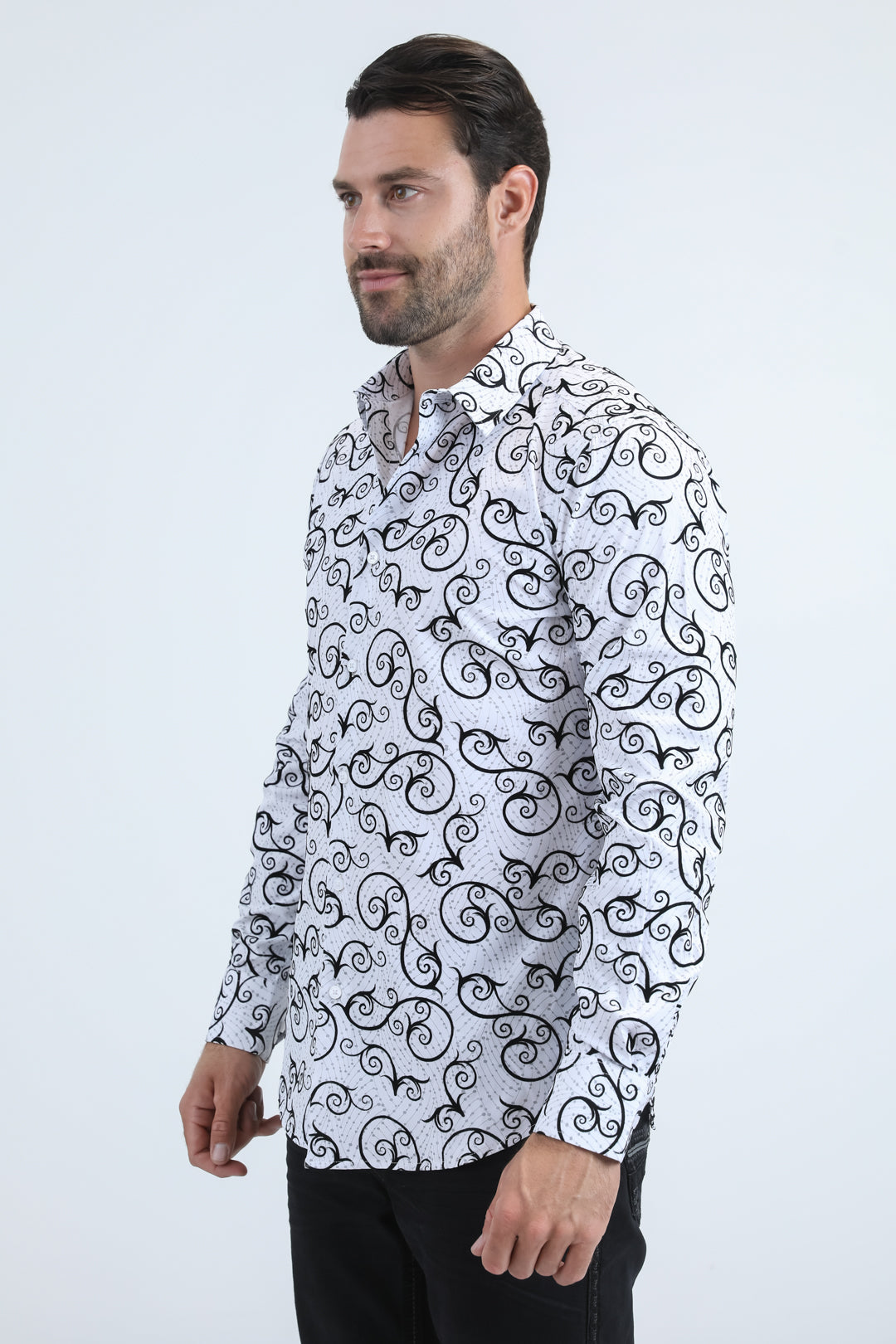 Men's Flocked Modern Fit Spandex White Shirt