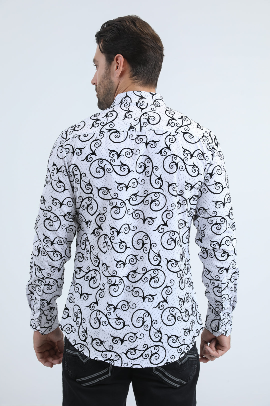 Men's Flocked Modern Fit Spandex White Shirt