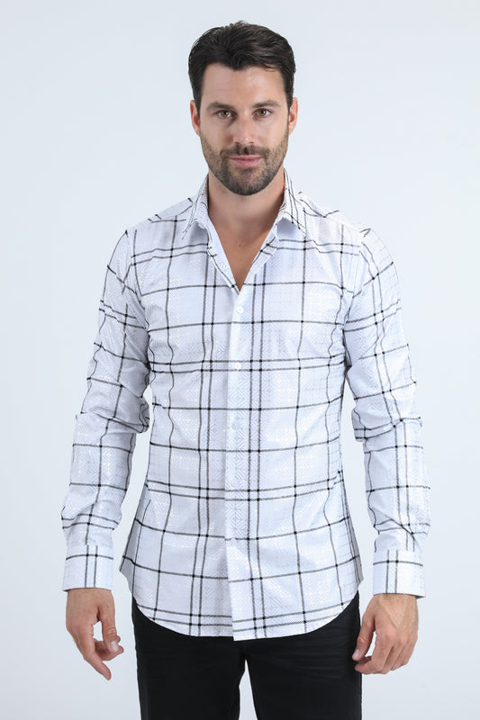 Men's Flocked Modern Fit Spandex White Shirt