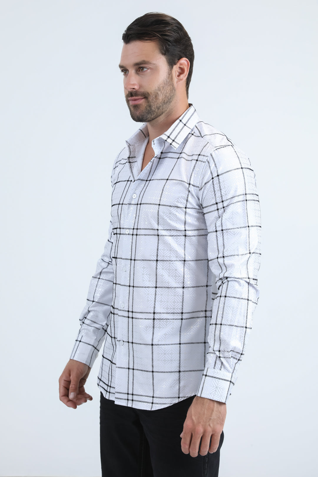 Men's Flocked Modern Fit Spandex White Shirt