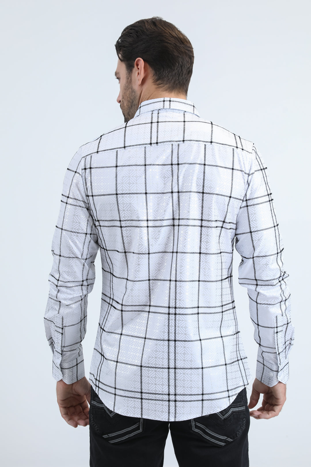 Men's Flocked Modern Fit Spandex White Shirt
