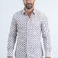 Men's Flocked Modern Fit Spandex White Shirt