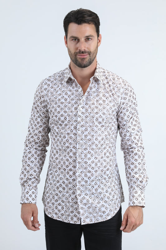 Men's Flocked Modern Fit Spandex White Shirt