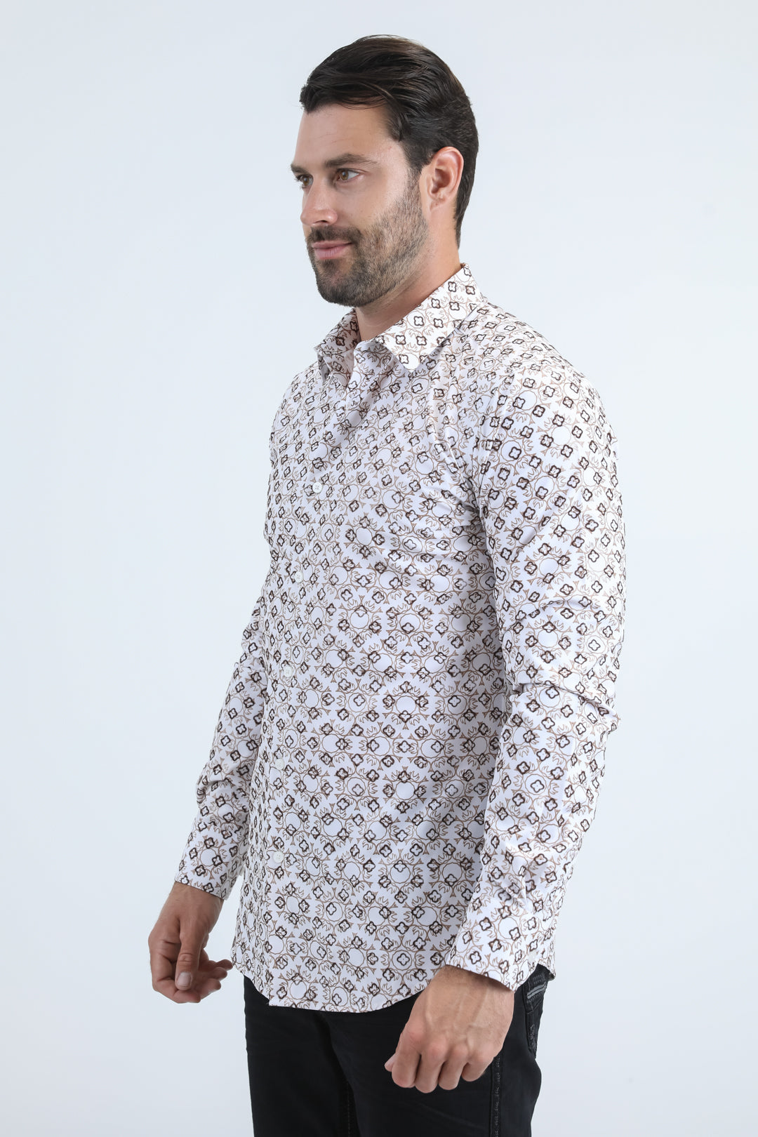 Men's Flocked Modern Fit Spandex White Shirt