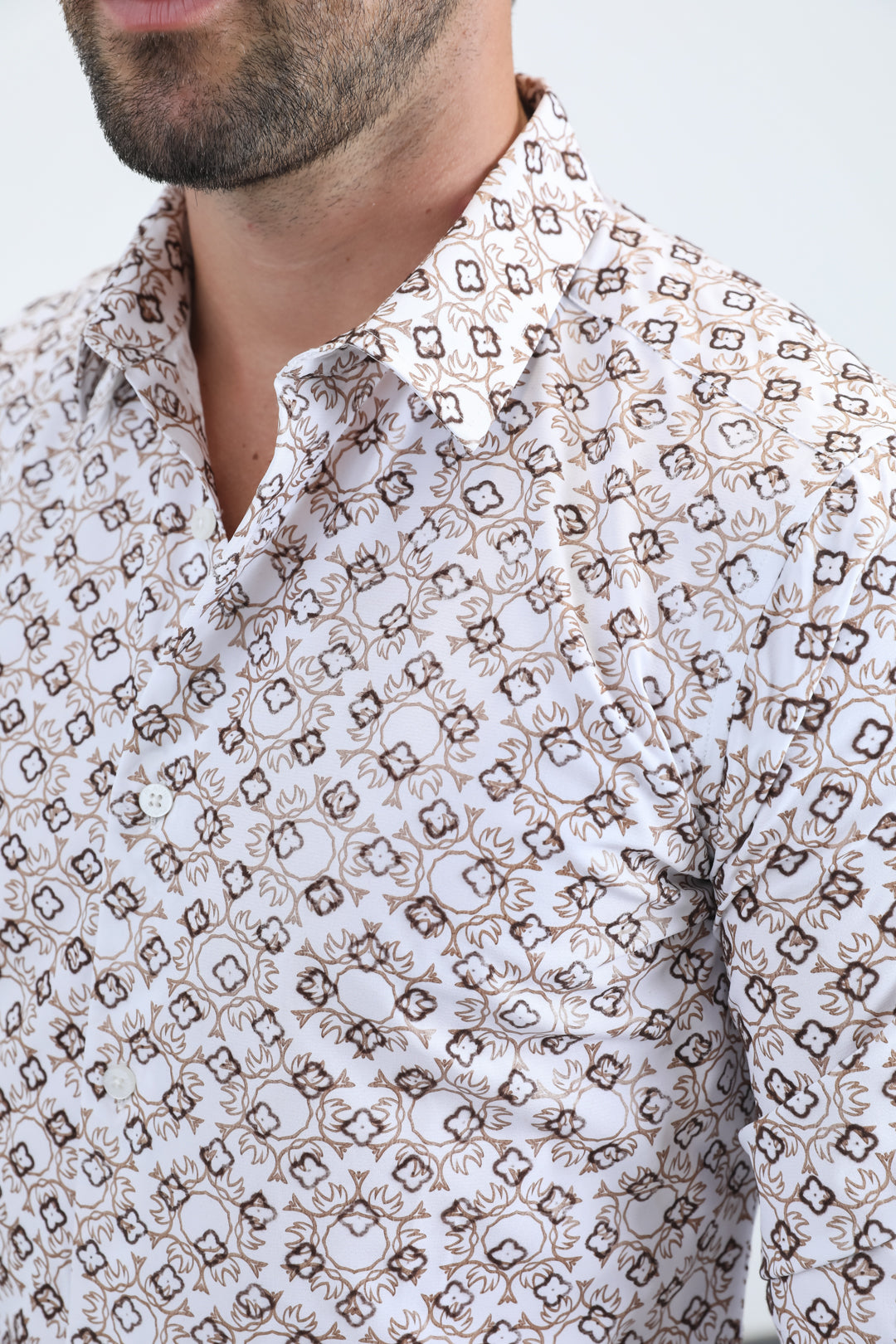 Men's Flocked Modern Fit Spandex White Shirt