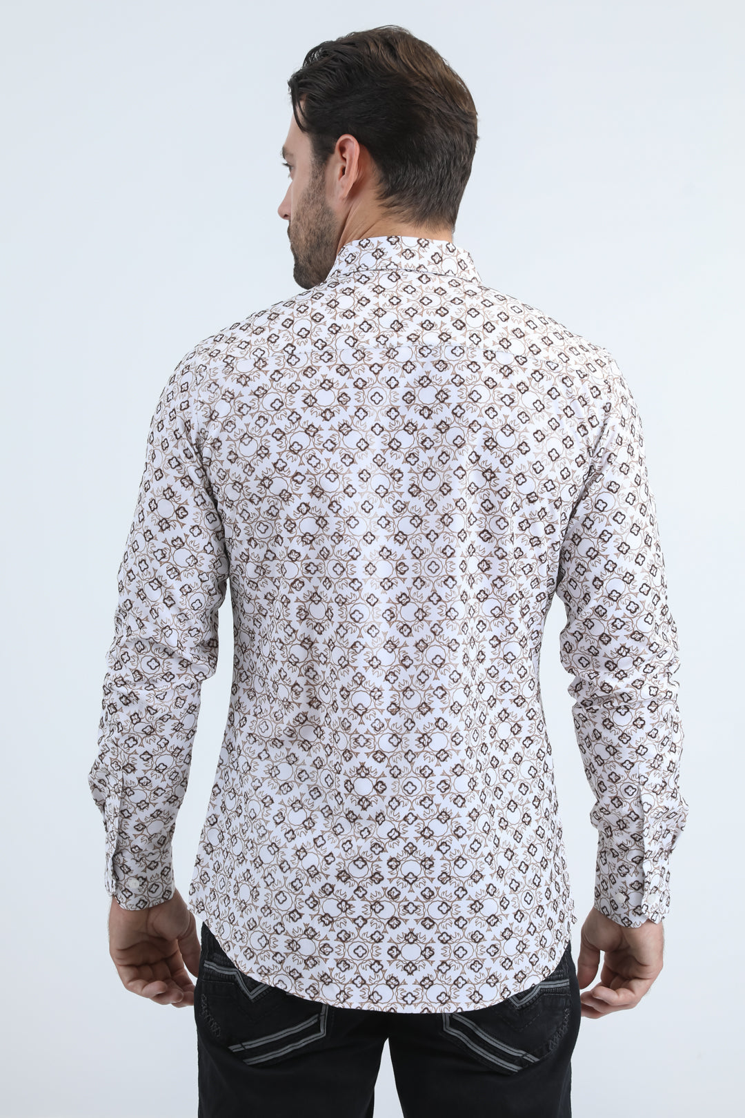 Men's Flocked Modern Fit Spandex White Shirt