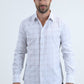 Men's Flocked Modern Fit Spandex White/Teal Shirt