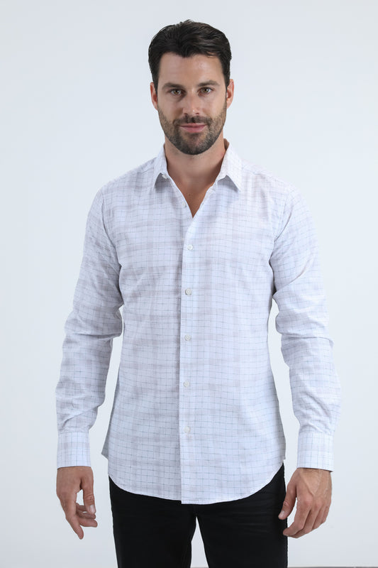 Men's Flocked Modern Fit Spandex White/Teal Shirt