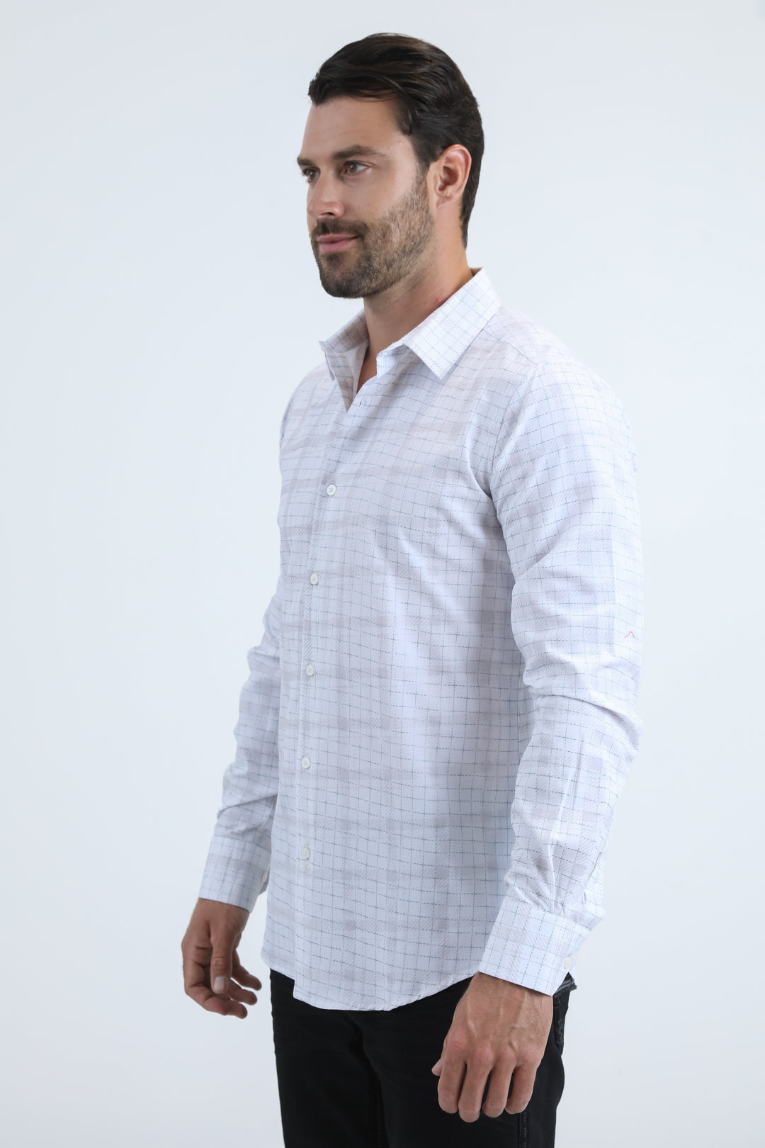 Men's Flocked Modern Fit Spandex White/Teal Shirt