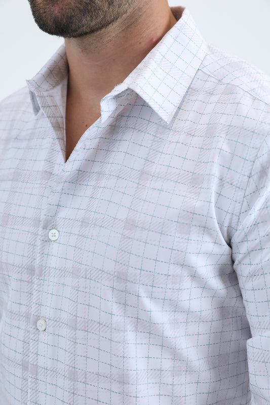 white/teal vibrant plaid modern shirt platini detail