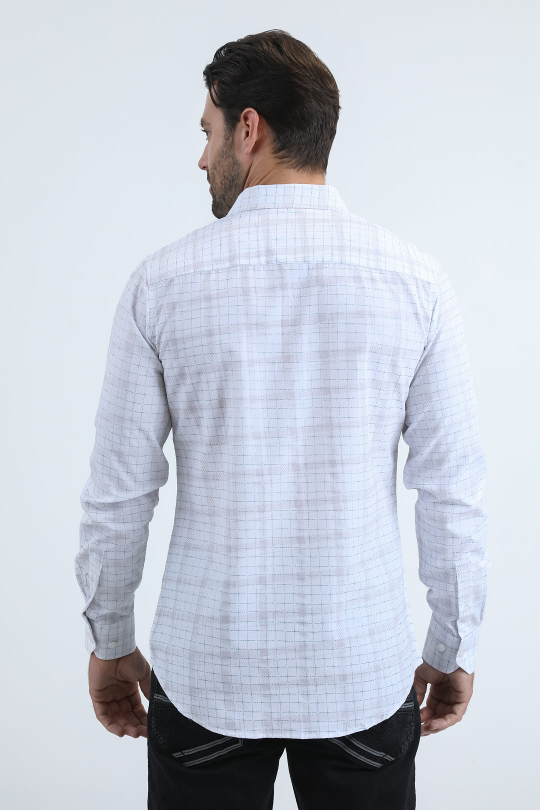 Men's Flocked Modern Fit Spandex White/Teal Shirt