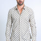 Men's Flocked Style Modern Fit Spandex Beige Shirt