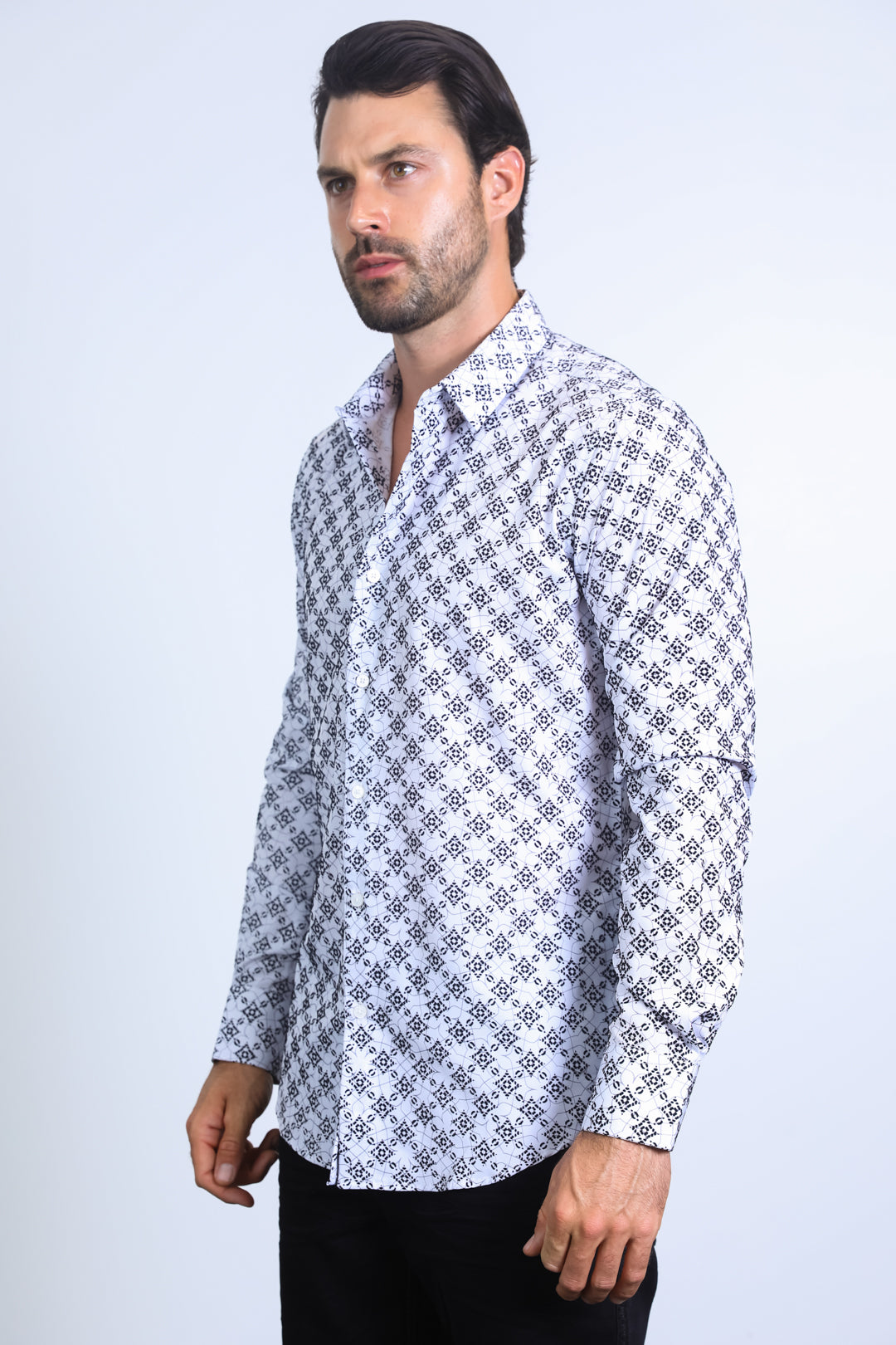 Men's Flocked Style Modern Fit Spandex White Shirt