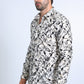 Men's Floral Flocked Modern Fit Spandex Beige Shirt