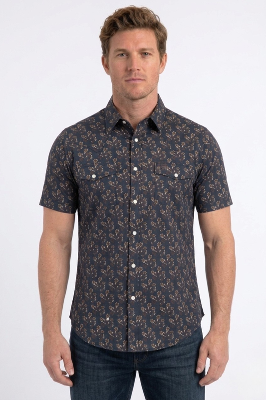navy floral short sleeve shirt men platini front