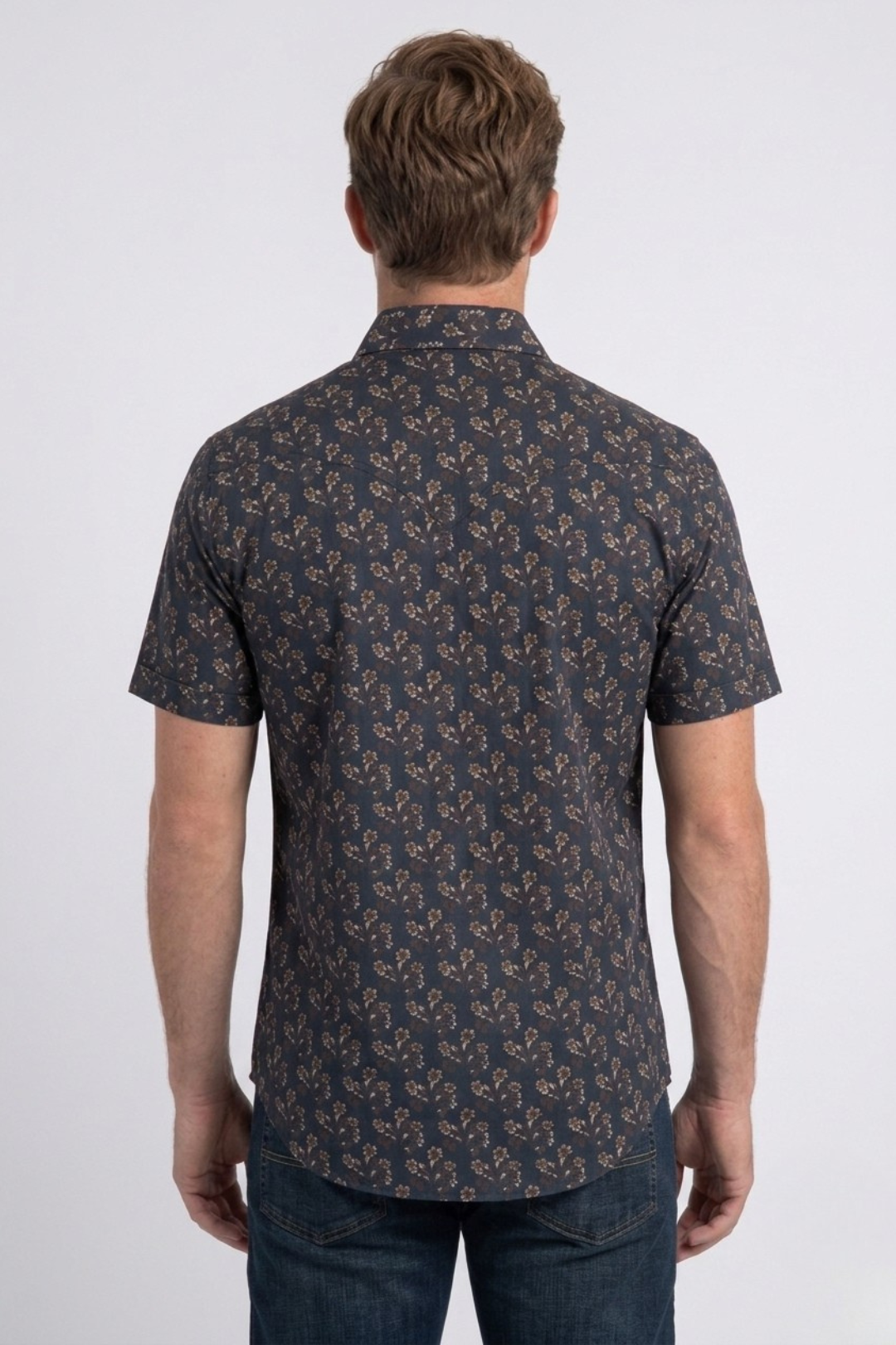 navy floral short sleeve shirt men platini back