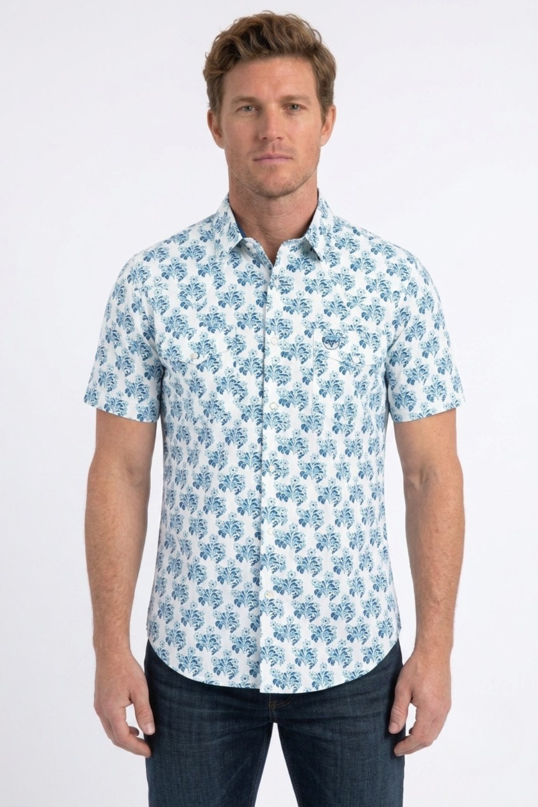 white floral short sleeve shirt men platini front