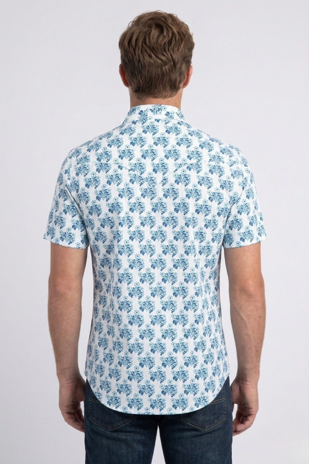 white floral short sleeve shirt men platini back
