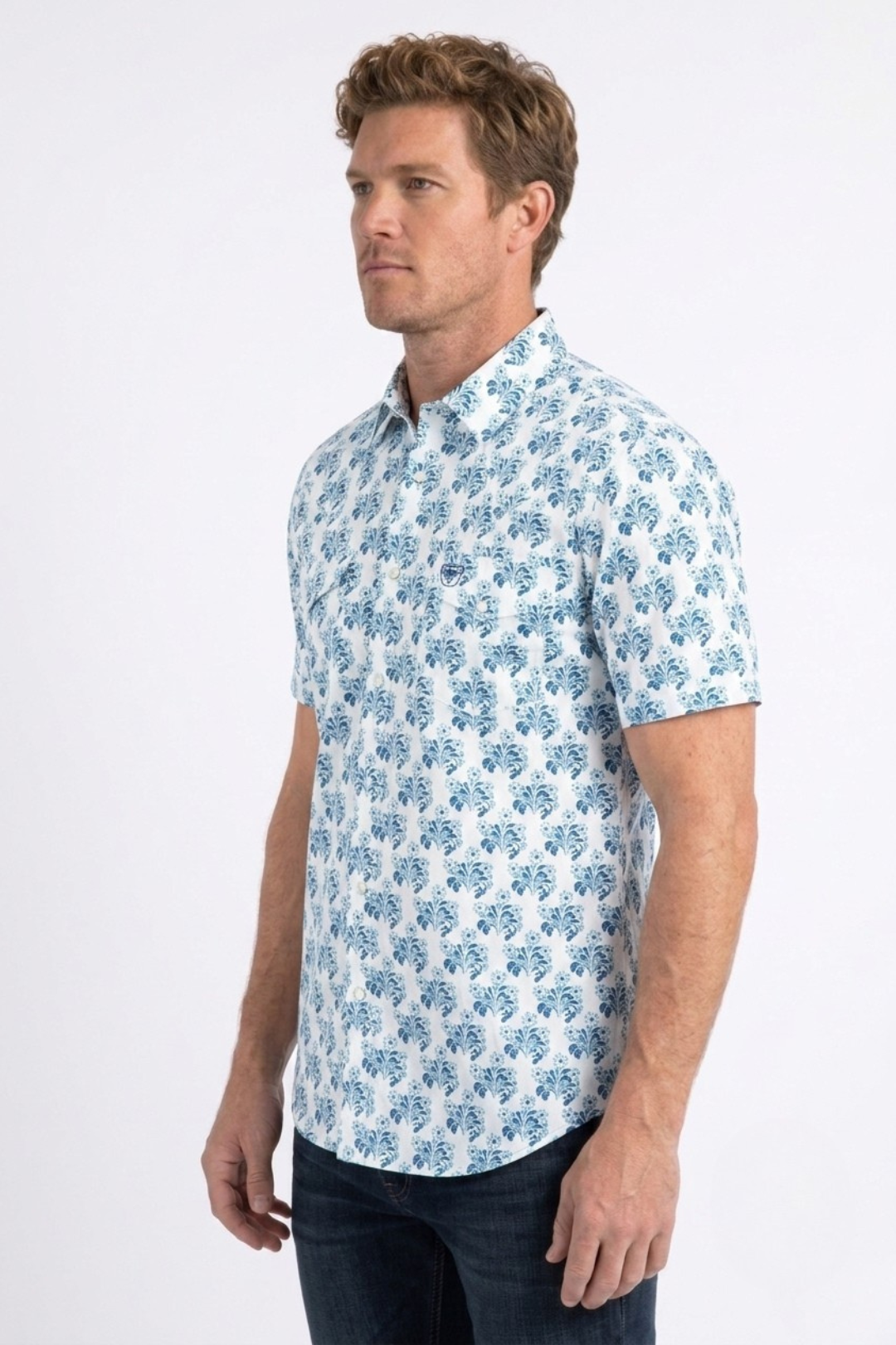 white floral short sleeve shirt men platini detail
