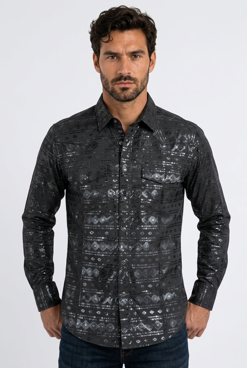 black foil western shirt men platini front