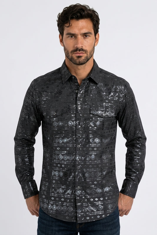 black foil western shirt men platini front