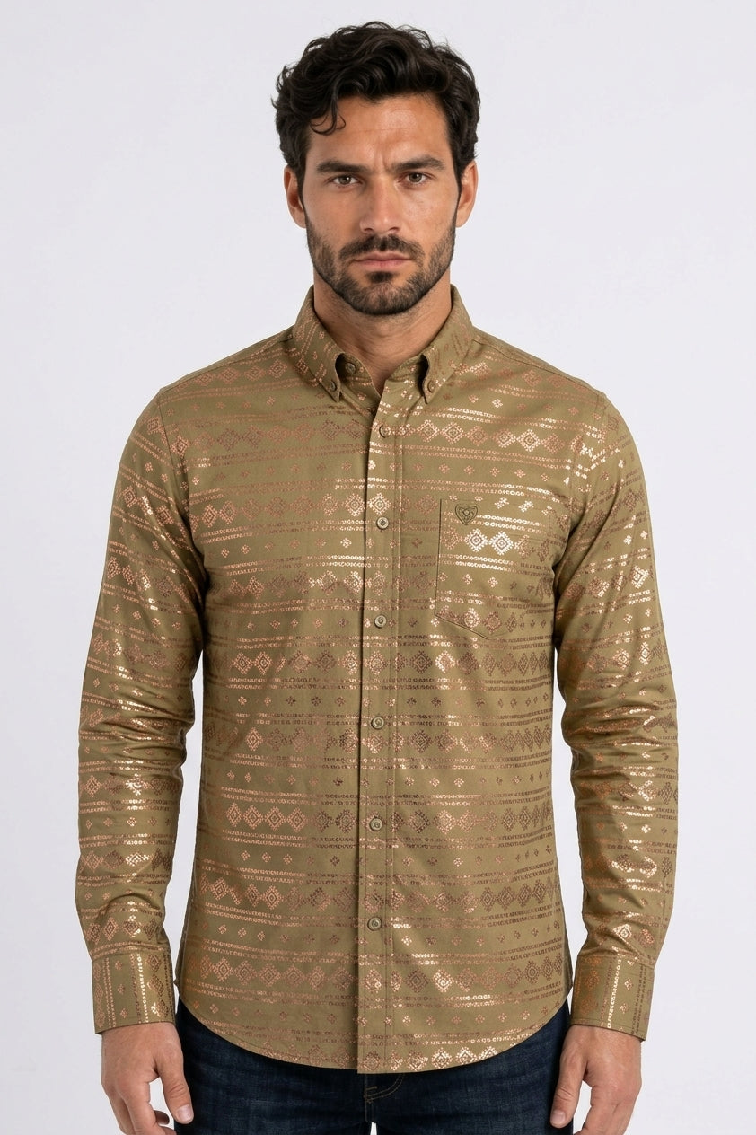 khaki foil western shirt men platini front