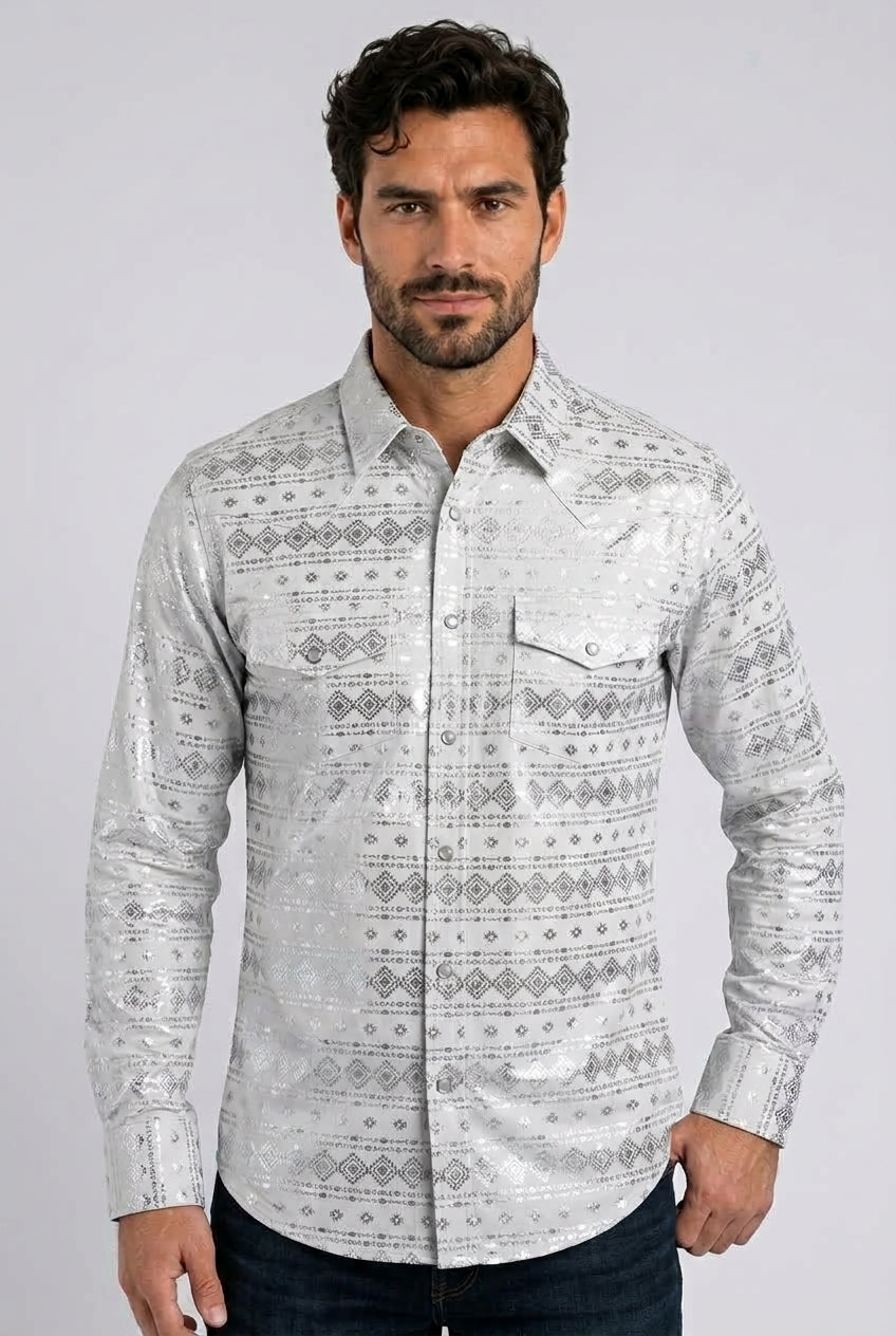 white foil western shirt men platini front