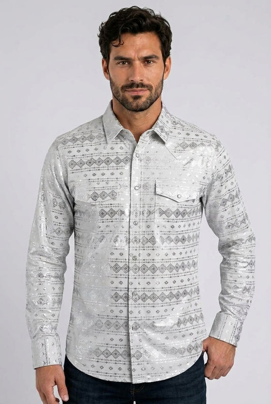 white foil western shirt men platini front