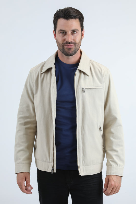 Mens Fur Lined Quilted Faux Suede Beige Coat