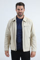 Mens Fur Lined Quilted Faux Suede Beige Coat
