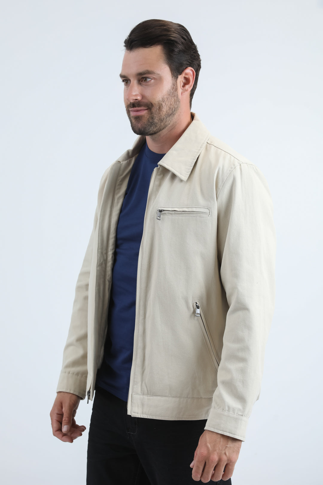 Mens Fur Lined Quilted Faux Suede Beige Coat