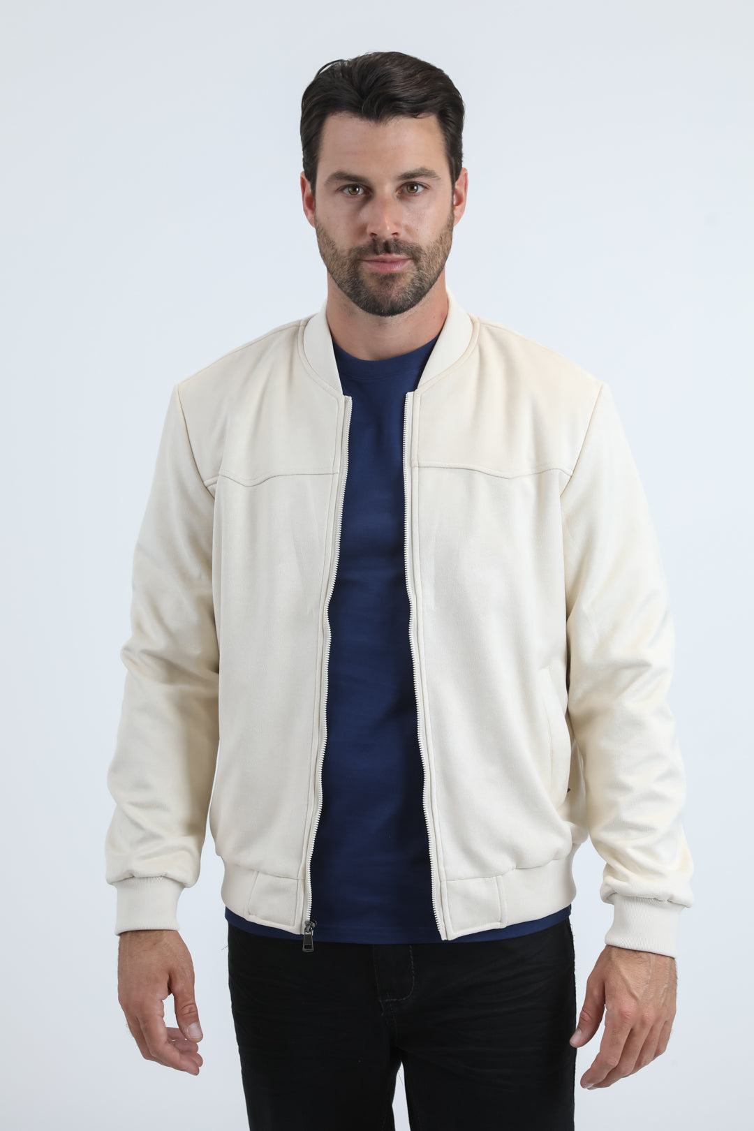 Mens Fur Lined Quilted Faux Suede Beige Coat