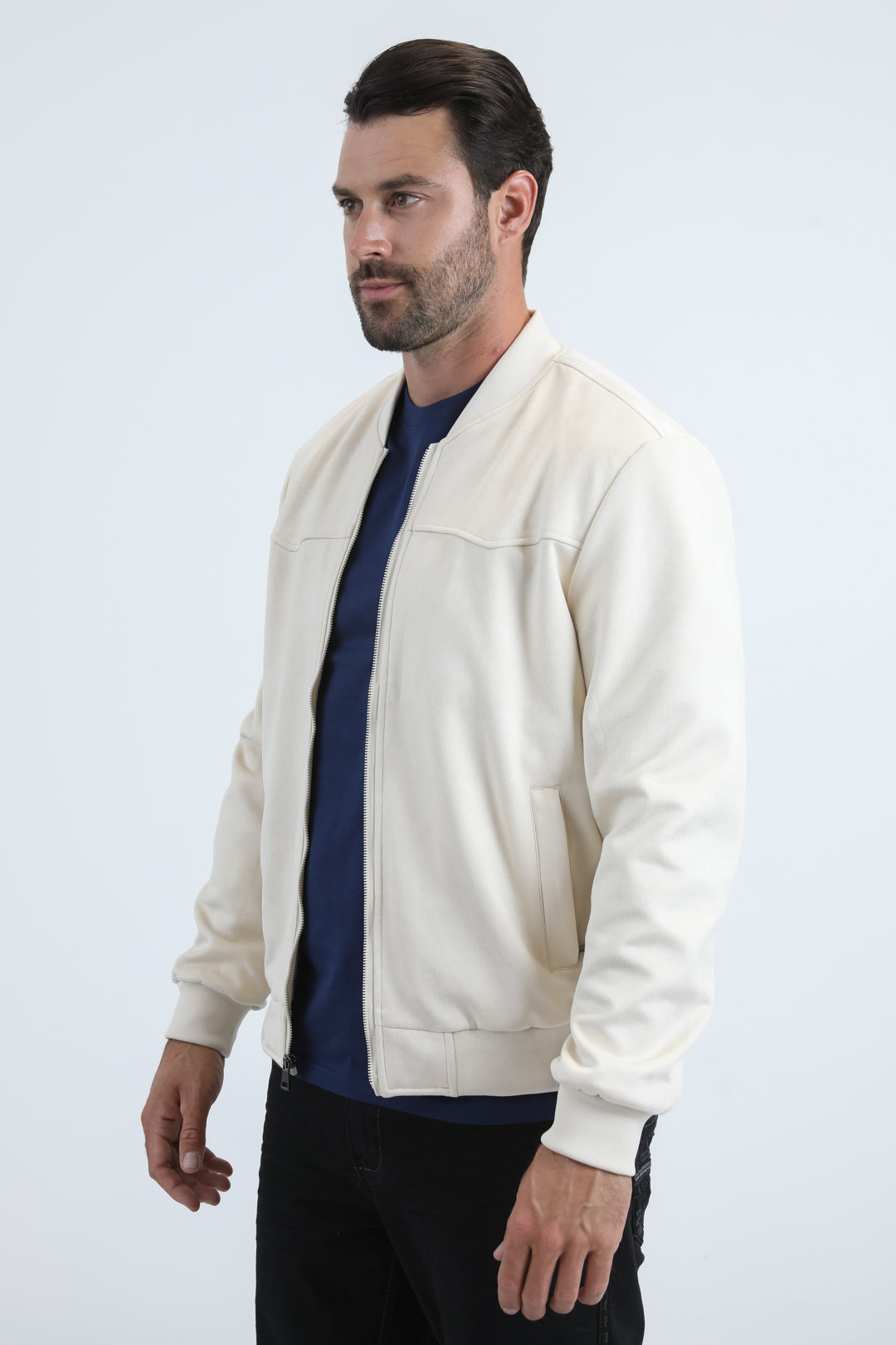 Mens Fur Lined Quilted Faux Suede Beige Coat