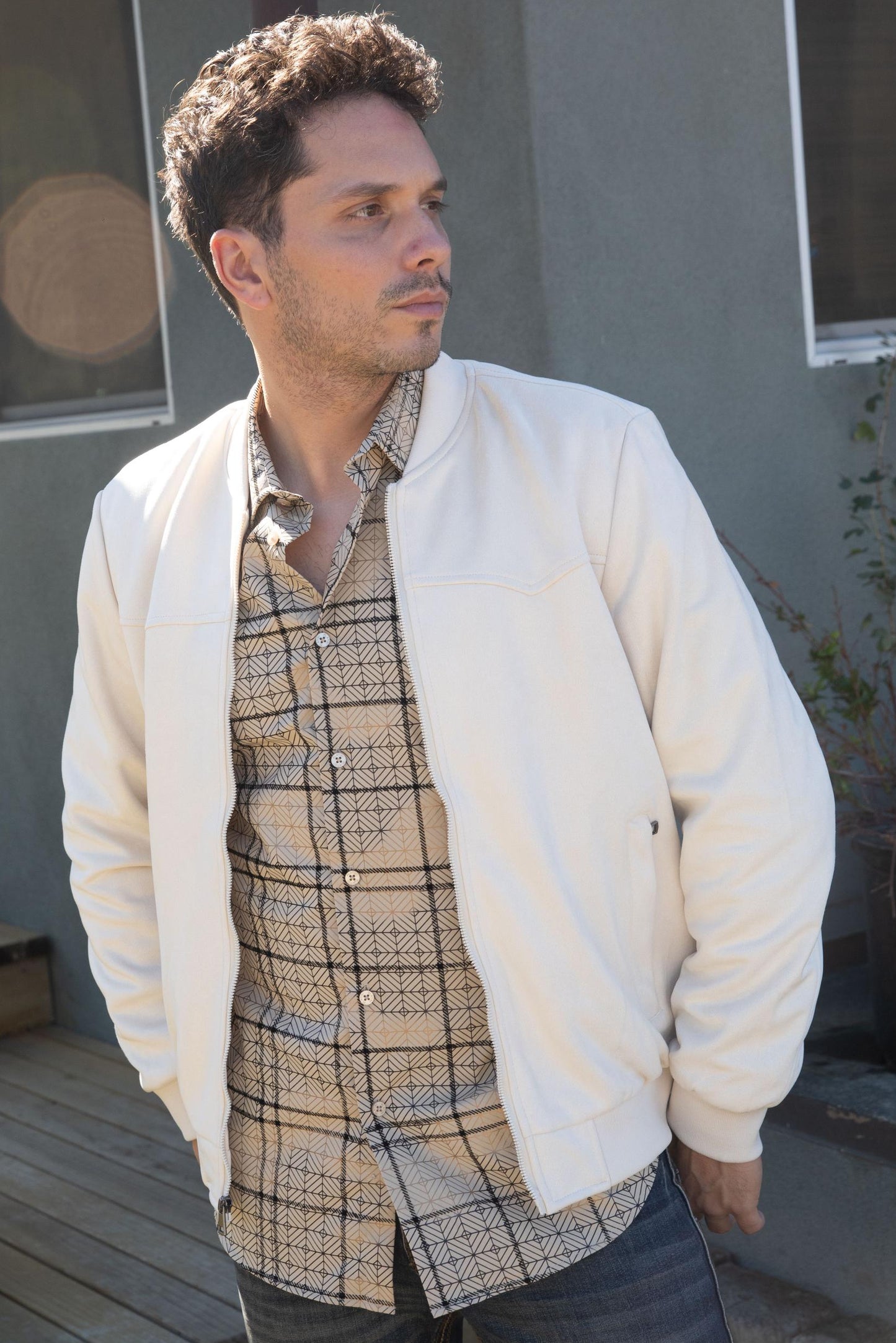 Mens Fur Lined Quilted Faux Suede Beige Coat