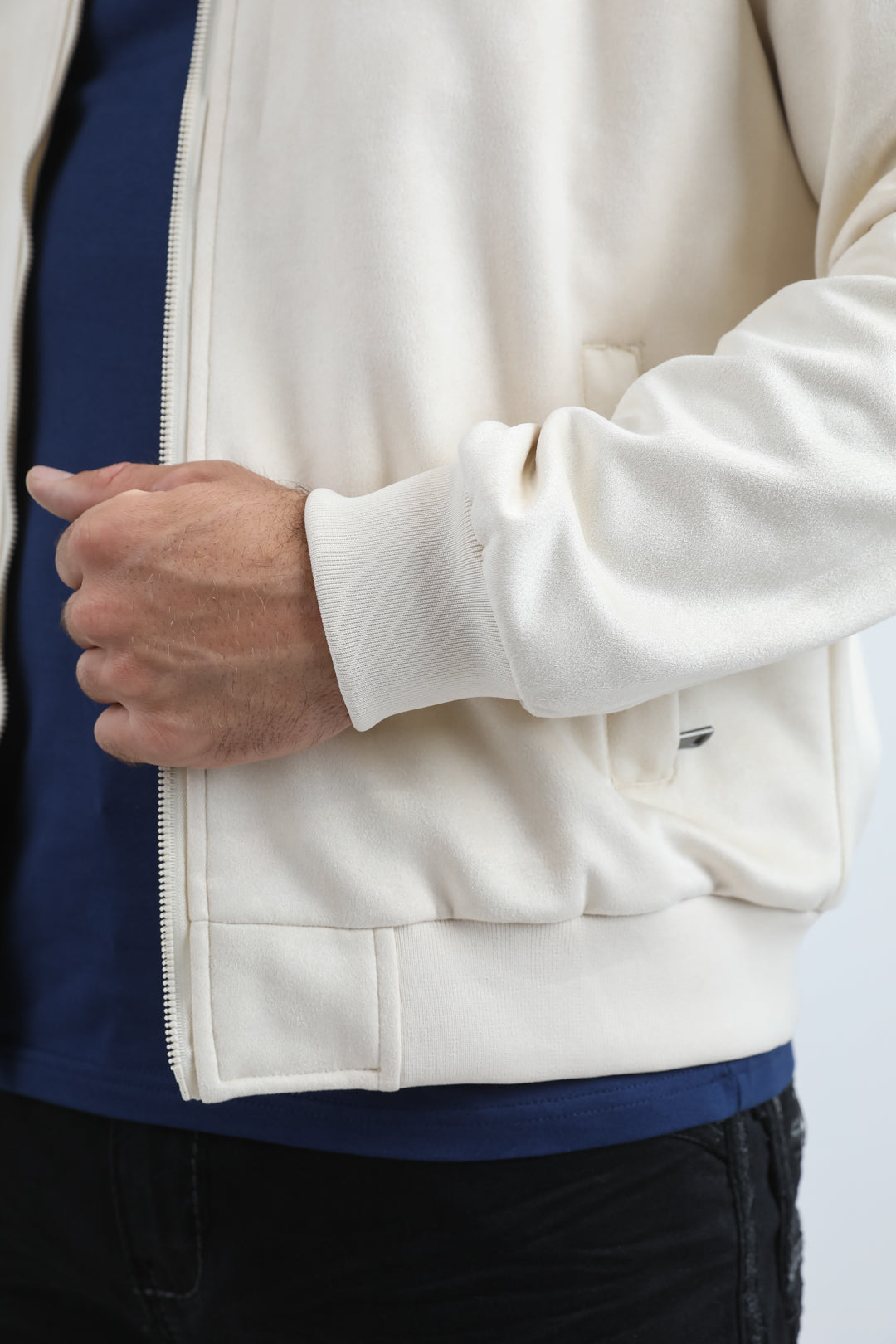 Mens Fur Lined Quilted Faux Suede Beige Coat