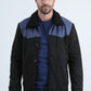 Mens Fur Lined Quilted Faux Suede Black Coat