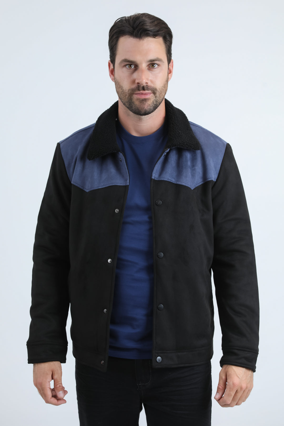 Mens Fur Lined Quilted Faux Suede Black Coat