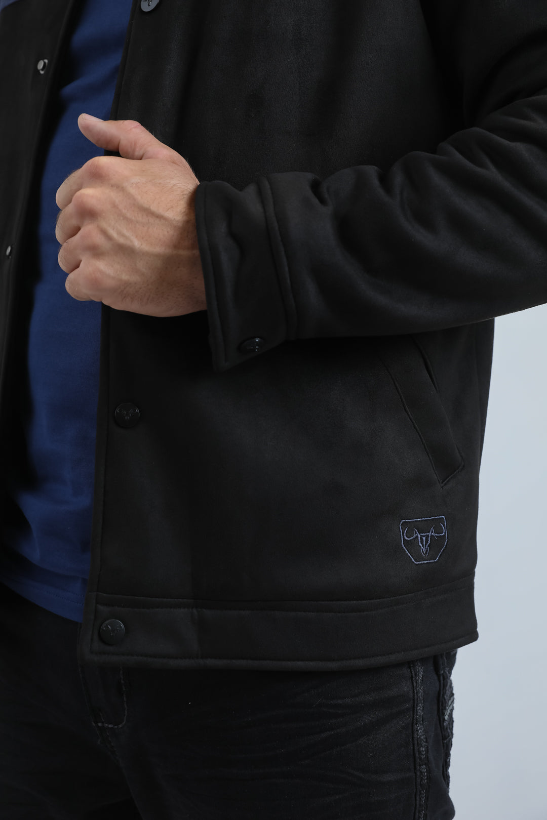 Mens Fur Lined Quilted Faux Suede Black Coat