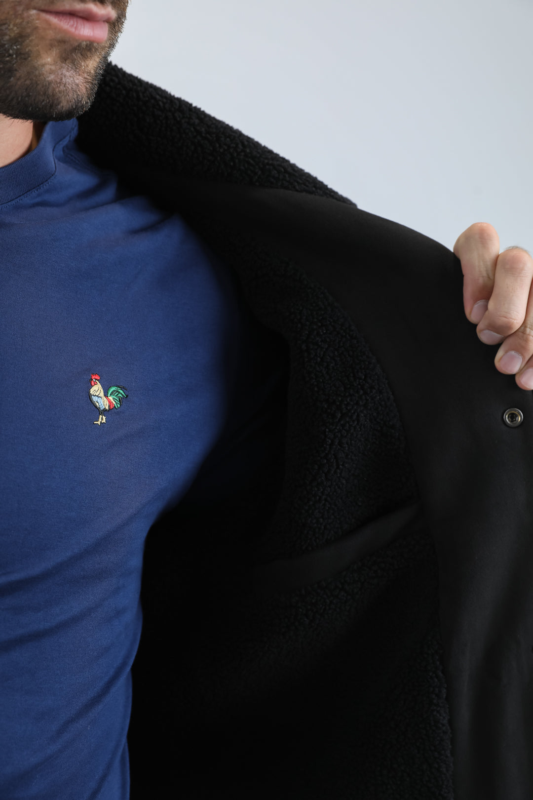 Mens Fur Lined Quilted Faux Suede Black Coat