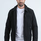 Mens Fur Lined Quilted Faux Suede Black Coat
