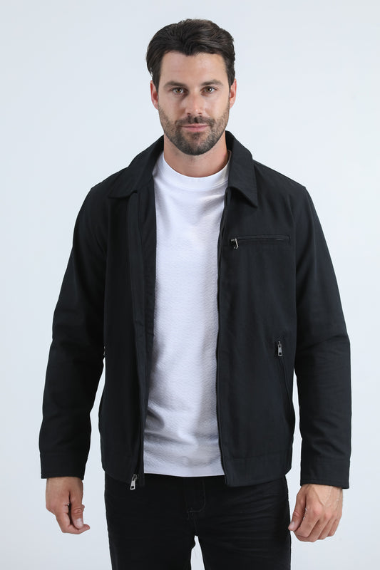 Mens Fur Lined Quilted Faux Suede Black Coat