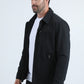 Mens Fur Lined Quilted Faux Suede Black Coat