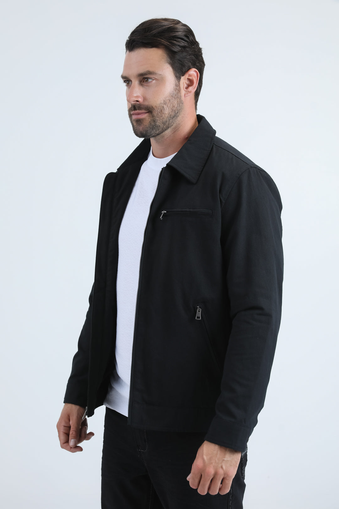 Mens Fur Lined Quilted Faux Suede Black Coat