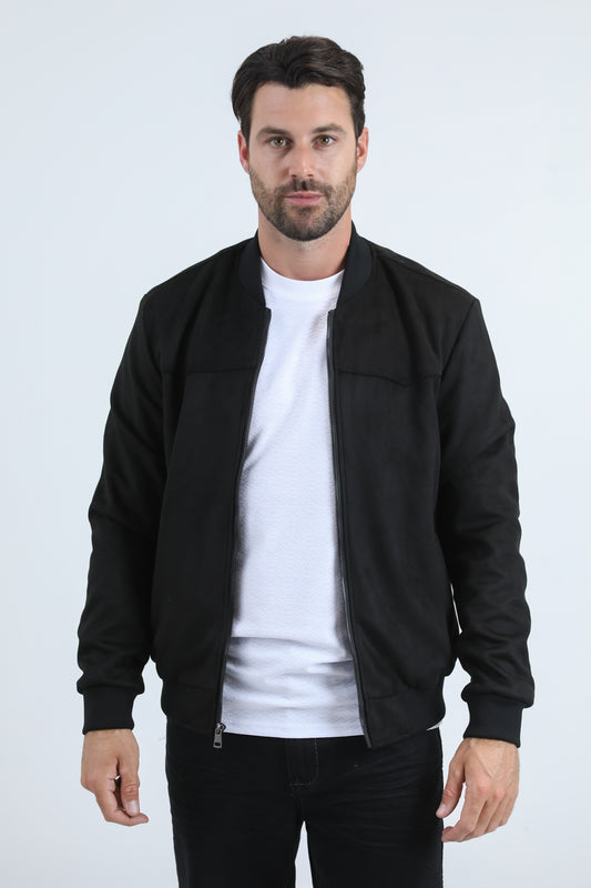 Mens Fur Lined Quilted Faux Suede Black Coat